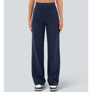 Halara DayStretch High Waist Button Front Patch Pocket Pants Navy Blue Sz Small